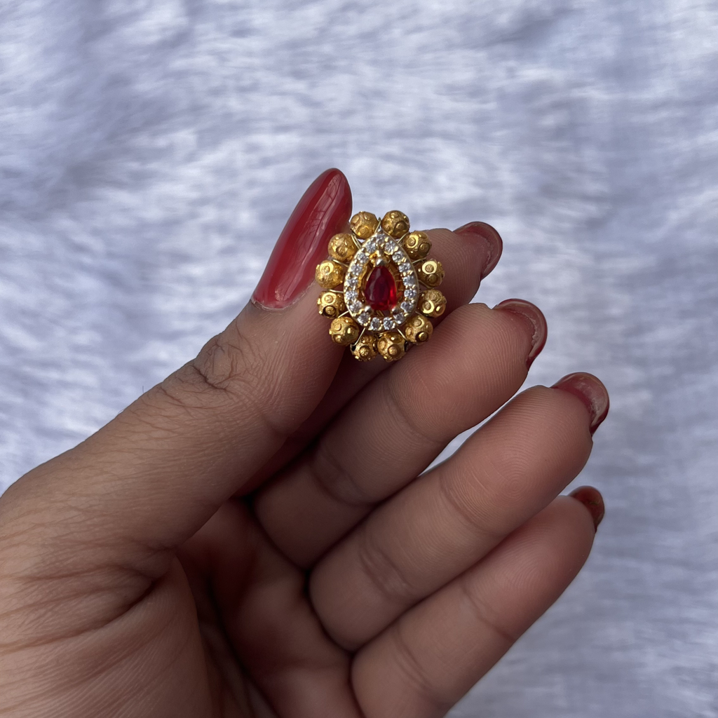 RAAYA Studio Maharashtrian Ruby Nath for Women | Traditional Pink Stone Nose Pin | Bridal Nath Jewellery | Festive & Wedding Nose Ring for Women