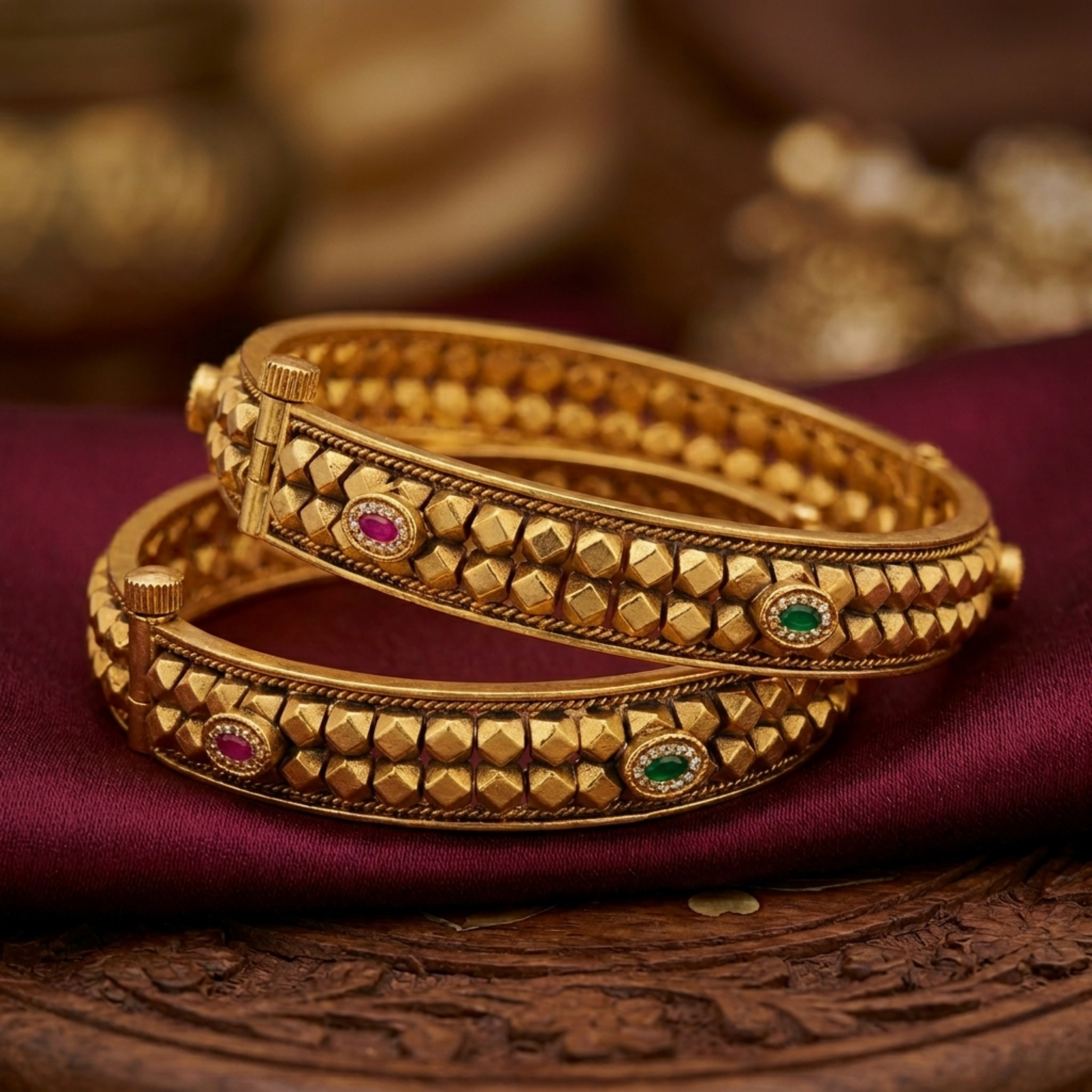 RAAYA Premium 1 Gram Gold Plated Ashtapailu Kada Bangles for Women | Anti-Tarnish Traditional Daily Wear Jewellery with AD & Swarovski Stones (Set of 2)