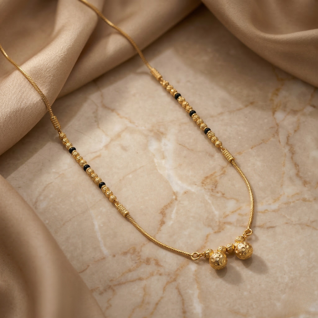 RAAYA Minimal Daily Wear Mangalsutra | Micro Gold | Anti-Tarnish | Black Bead Necklace for Women