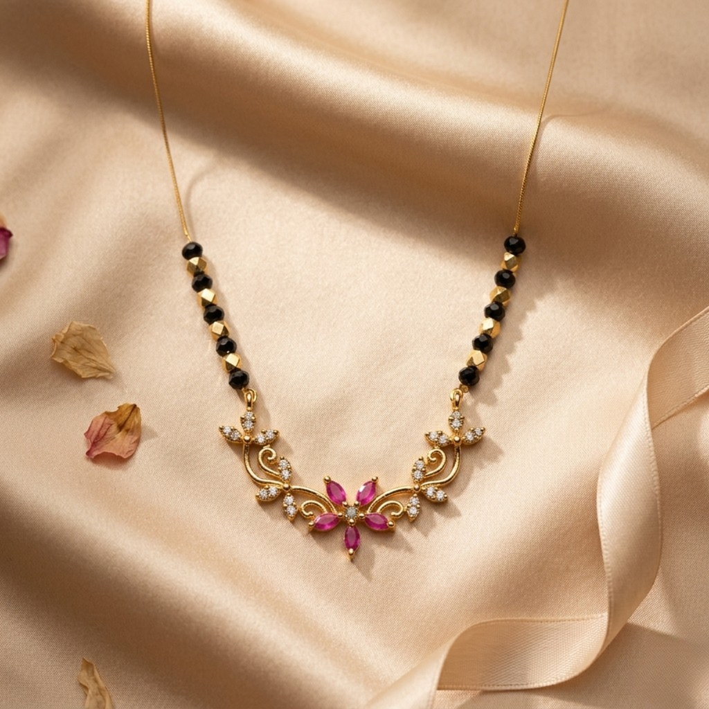RAAYA Victorian Pink Stone Mangalsutra | Lightweight Daily Wear | Micro Gold | Anti-Tarnish