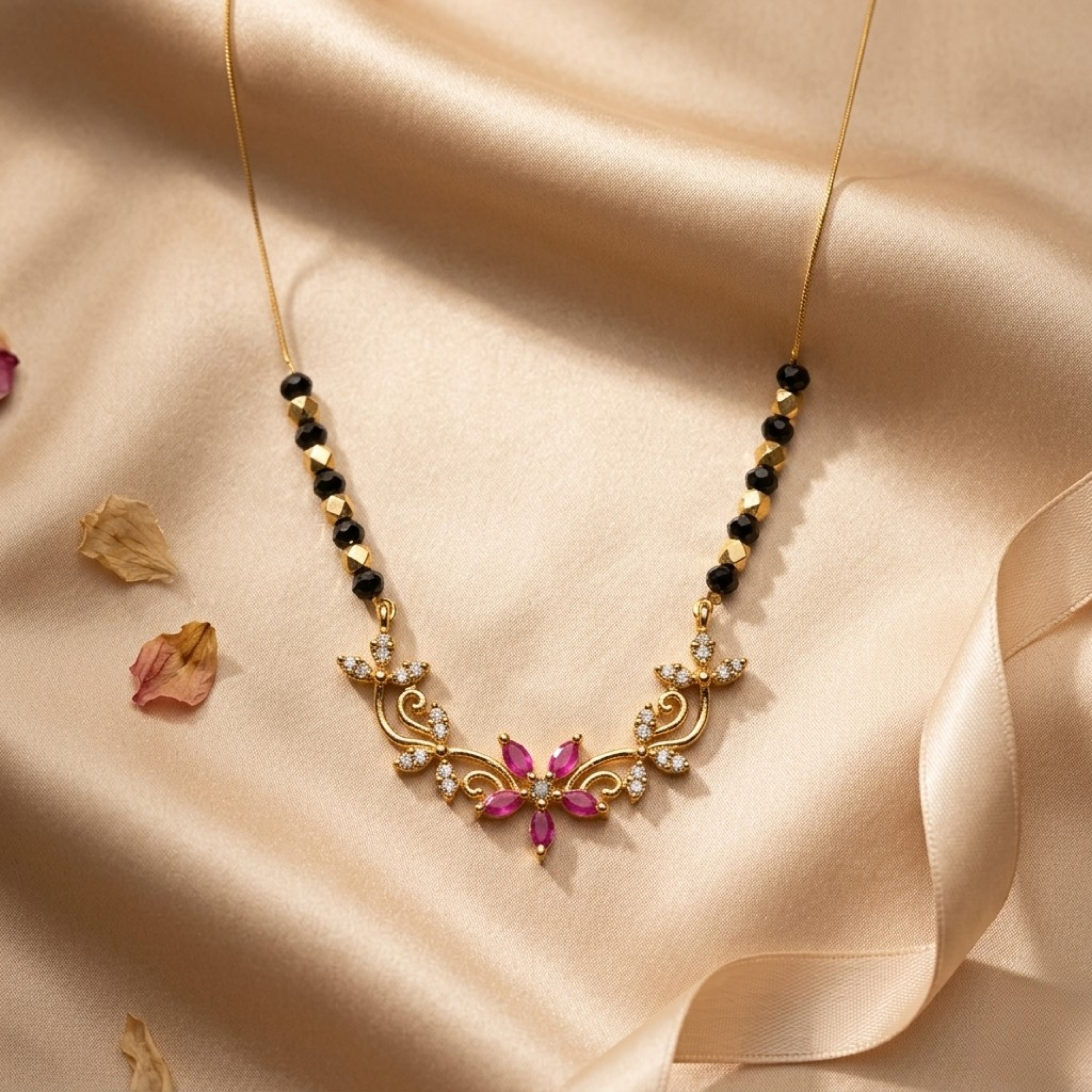 RAAYA Victorian Pink Stone Mangalsutra | Lightweight Daily Wear | Micro Gold | Anti-Tarnish