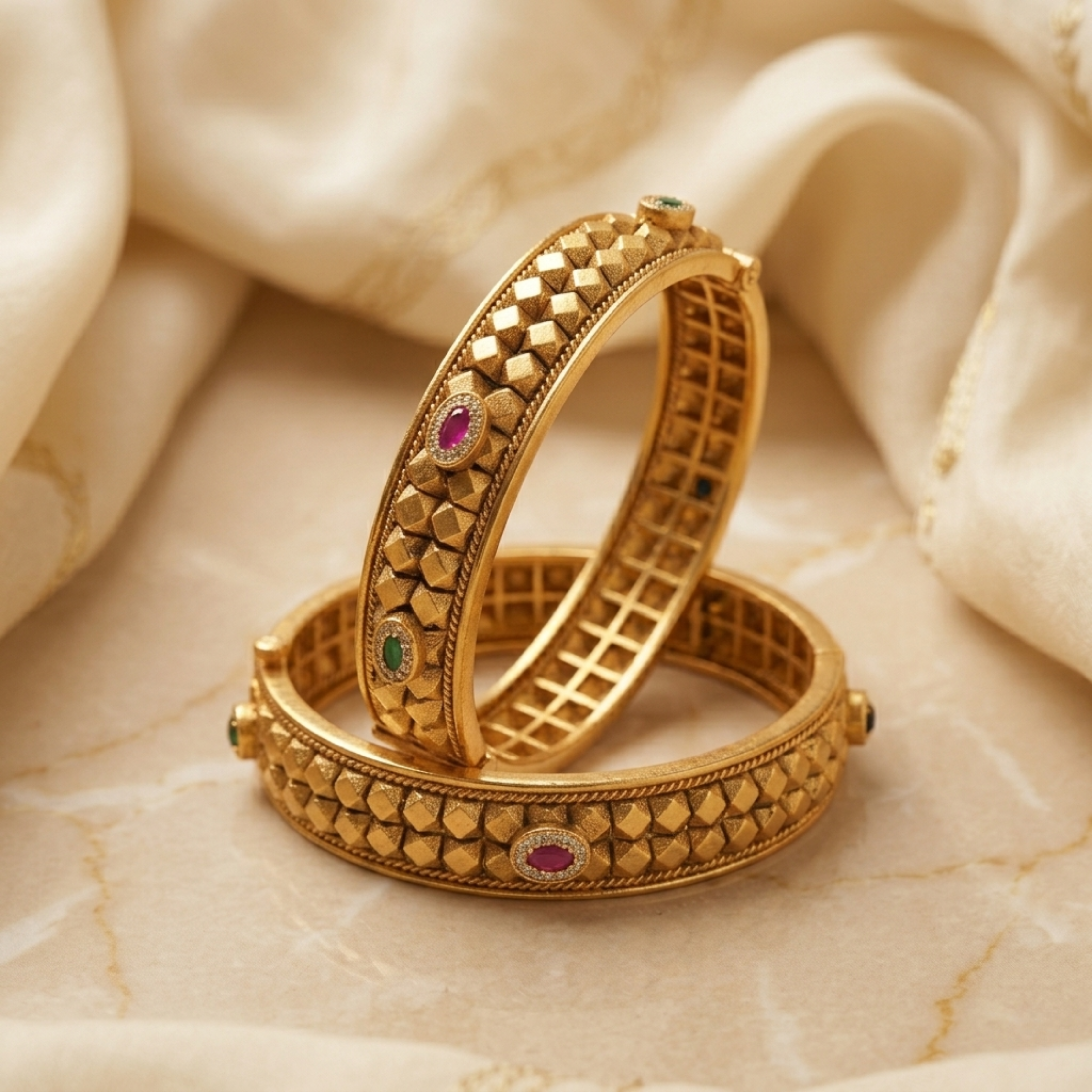 RAAYA Premium 1 Gram Gold Plated Ashtapailu Kada Bangles for Women | Anti-Tarnish Traditional Daily Wear Jewellery with AD & Swarovski Stones (Set of 2)