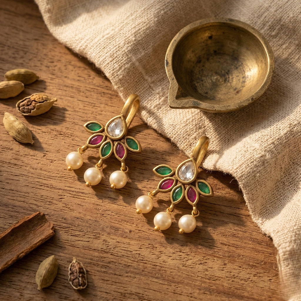 RAAYA Lightweight Leaf Bugadi Earrings | Micro Gold | Anti-Tarnish | Victorian