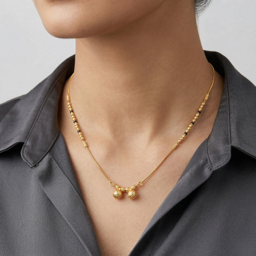 RAAYA Minimal Daily Wear Mangalsutra | Micro Gold | Anti-Tarnish | Black Bead Necklace for Women