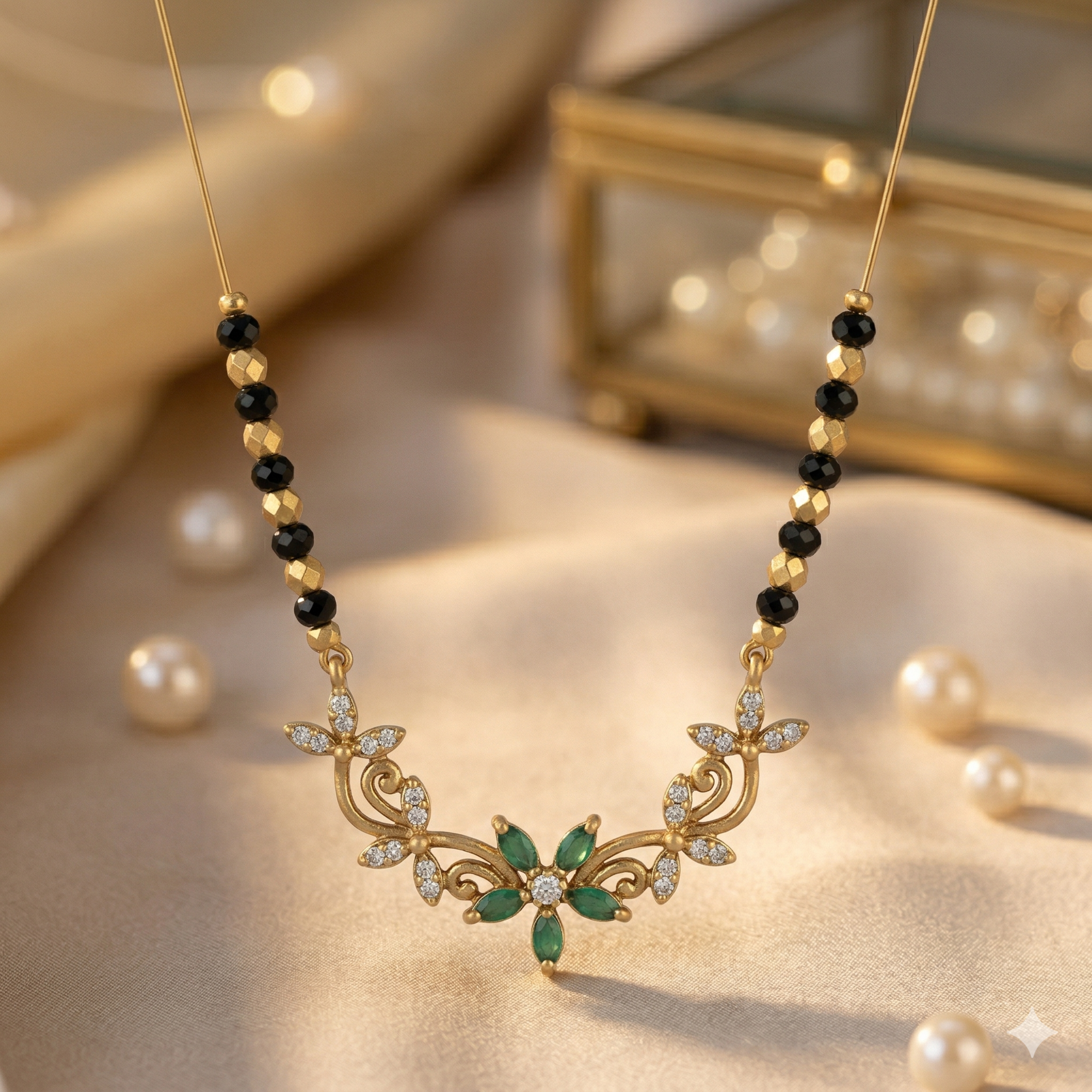 RAAYA Victorian Green Stone Mangalsutra | Lightweight Daily Wear | Micro Gold | Anti-Tarnish