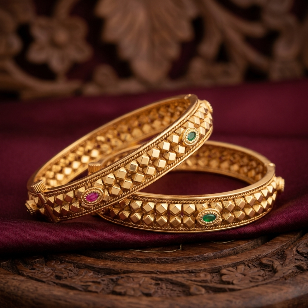 RAAYA Premium 1 Gram Gold Plated Ashtapailu Kada Bangles for Women | Anti-Tarnish Traditional Daily Wear Jewellery with AD & Swarovski Stones (Set of 2)