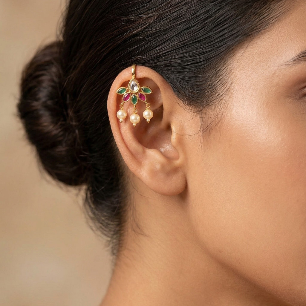 RAAYA Lightweight Leaf Bugadi Earrings | Micro Gold | Anti-Tarnish | Victorian