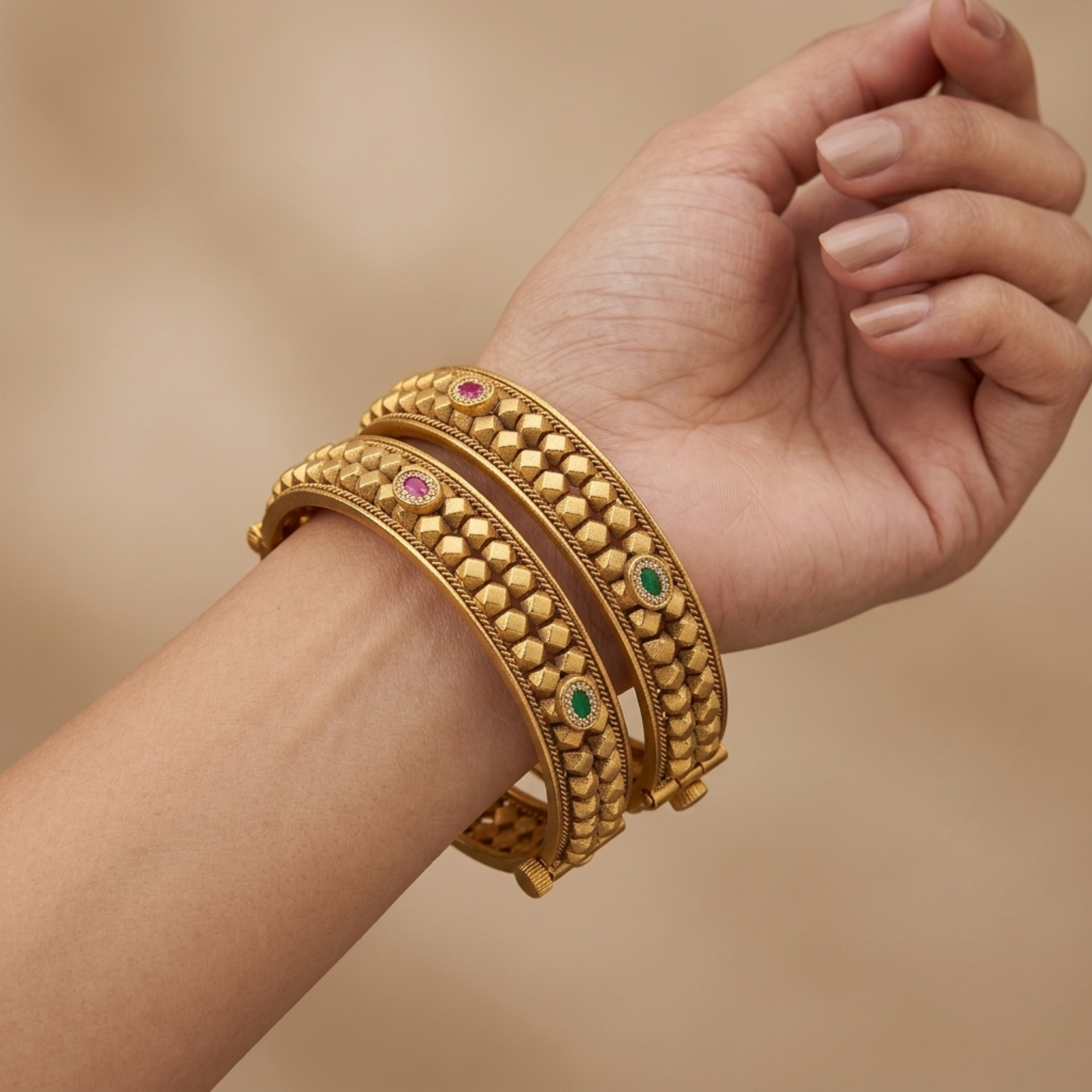 RAAYA Premium 1 Gram Gold Plated Ashtapailu Kada Bangles for Women | Anti-Tarnish Traditional Daily Wear Jewellery with AD & Swarovski Stones (Set of 2)