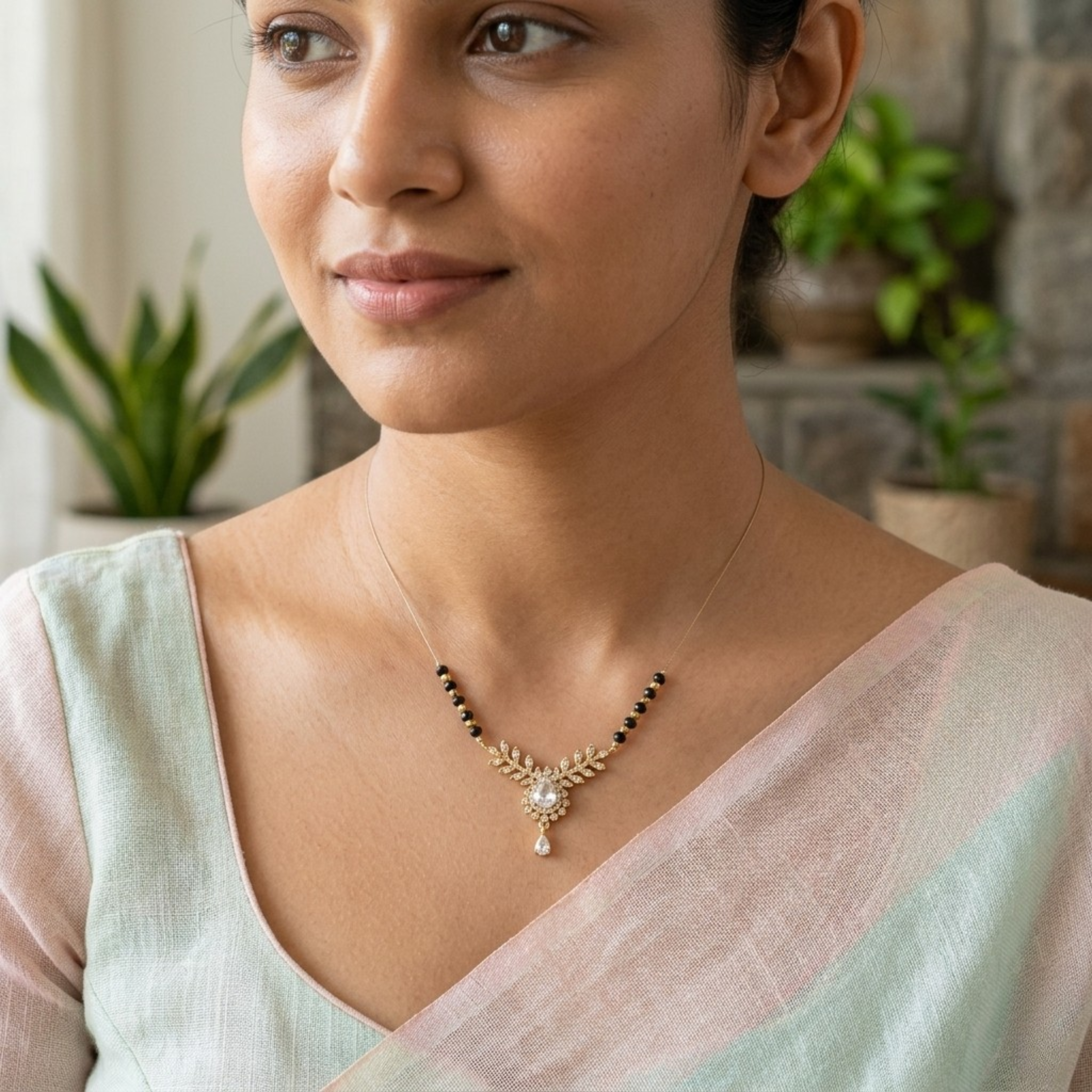 RAAYA Invisible Mangalsutra | Minimal Daily Wear | White Stone | Micro Gold | Anti-Tarnish