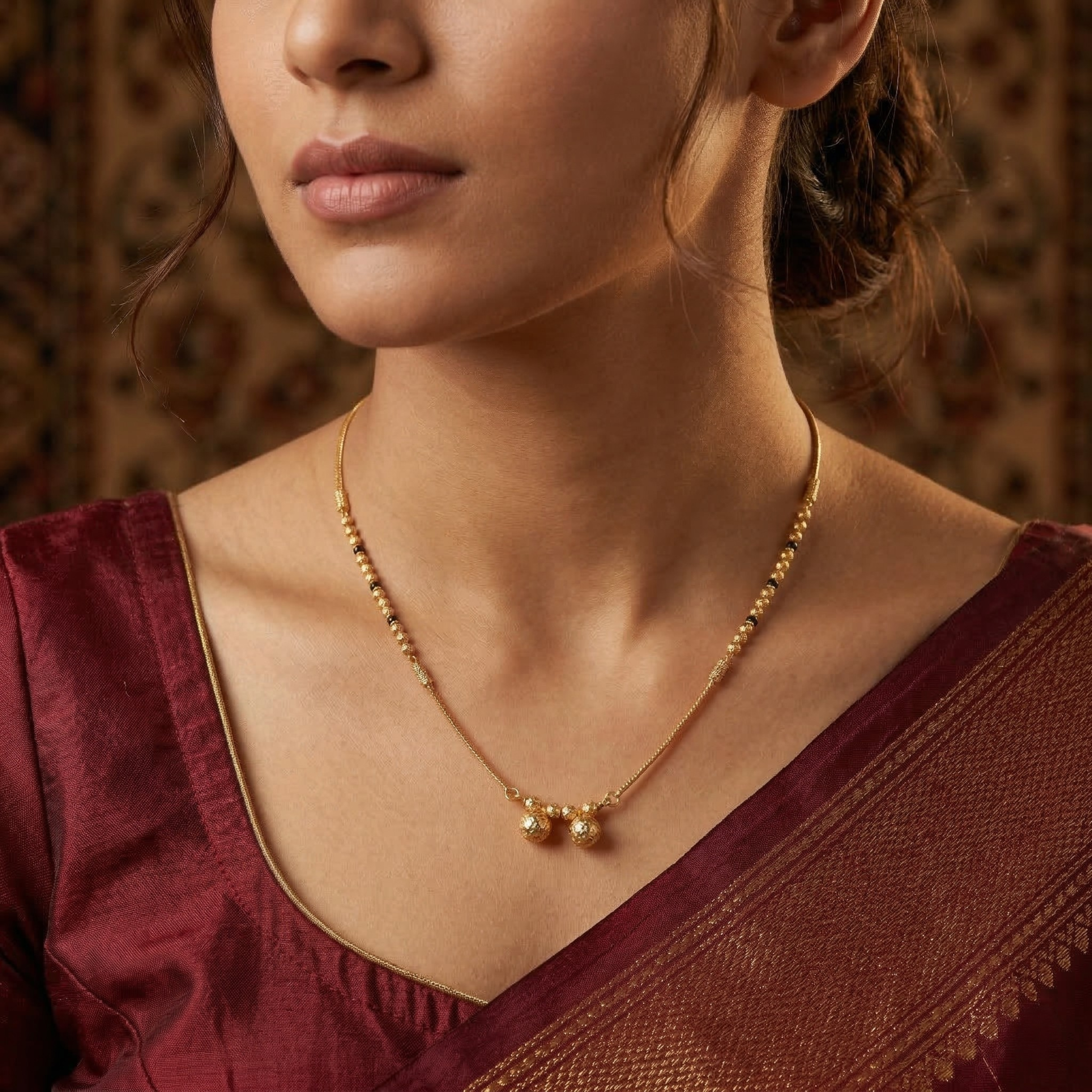 RAAYA Minimal Daily Wear Mangalsutra | Micro Gold | Anti-Tarnish | Black Bead Necklace for Women