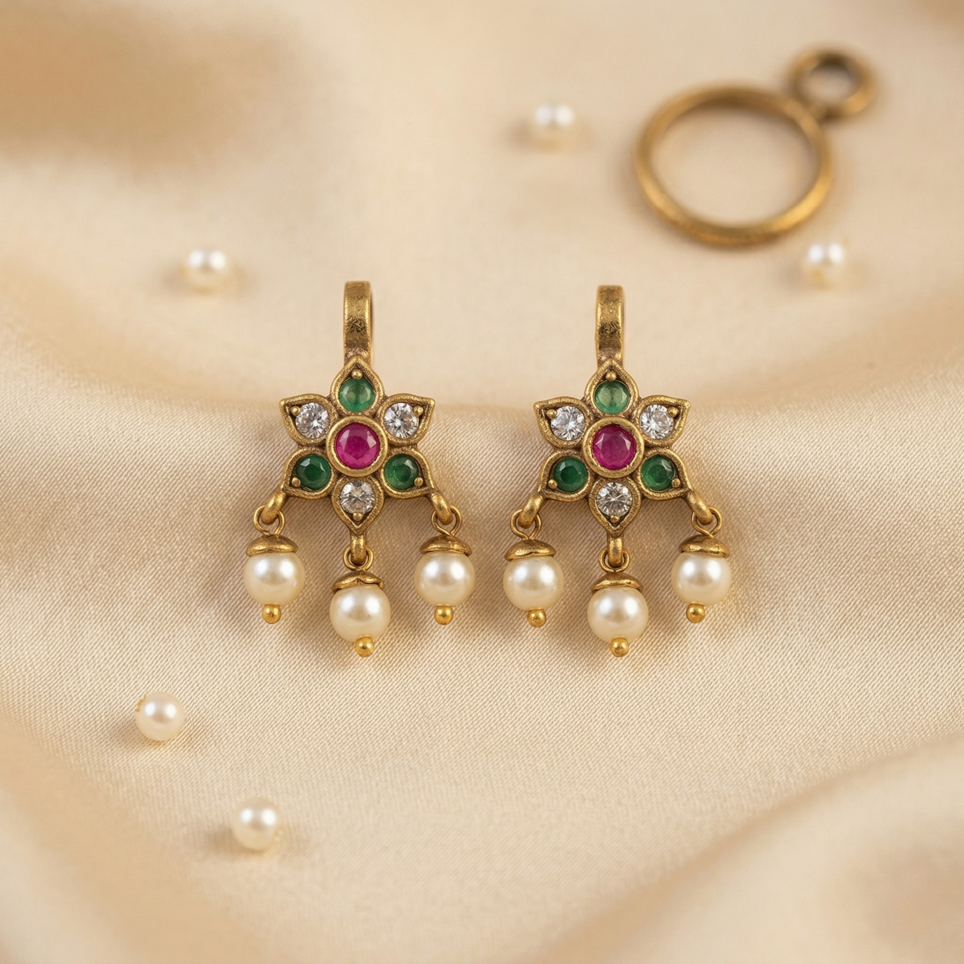RAAYA Floral Bugadi Earrings | Lightweight Ear Cuff | Micro Gold | Anti-Tarnish | Victorian