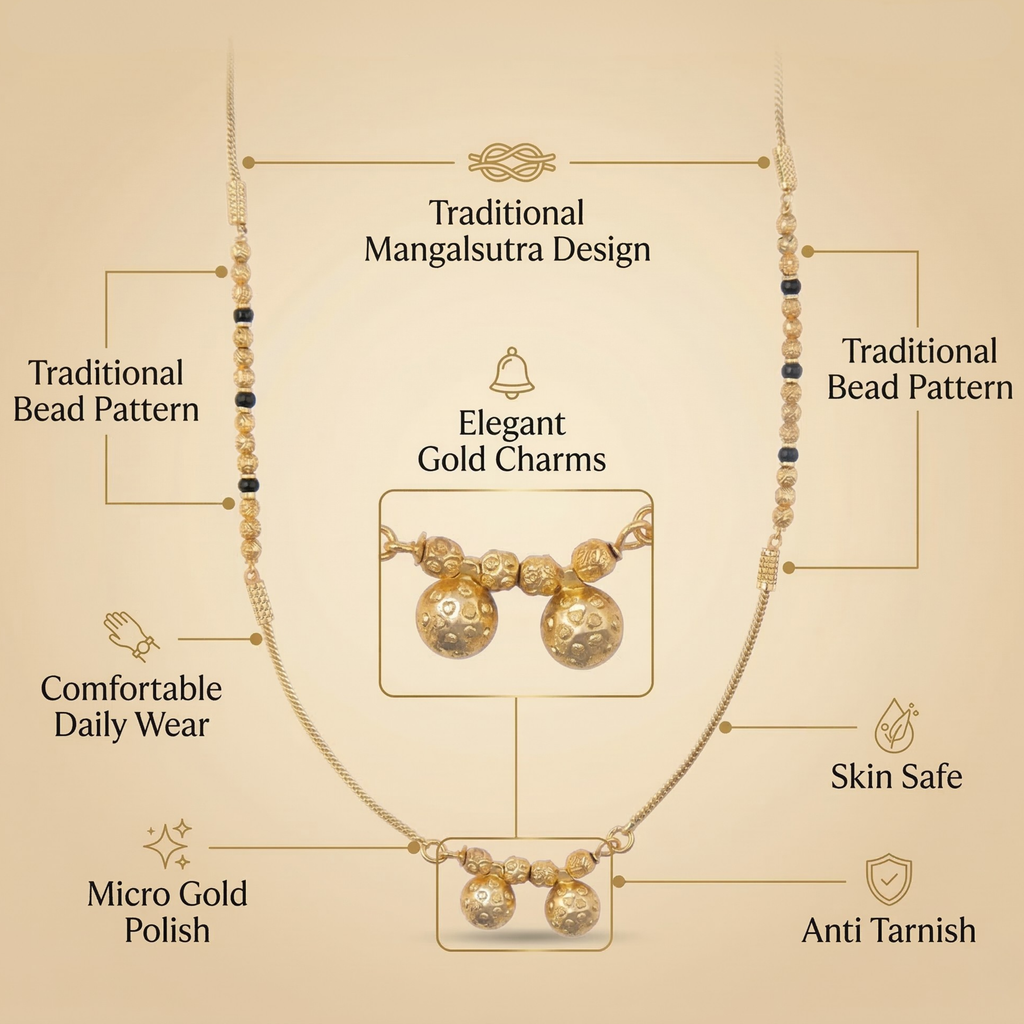 RAAYA Minimal Daily Wear Mangalsutra | Micro Gold | Anti-Tarnish | Black Bead Necklace for Women