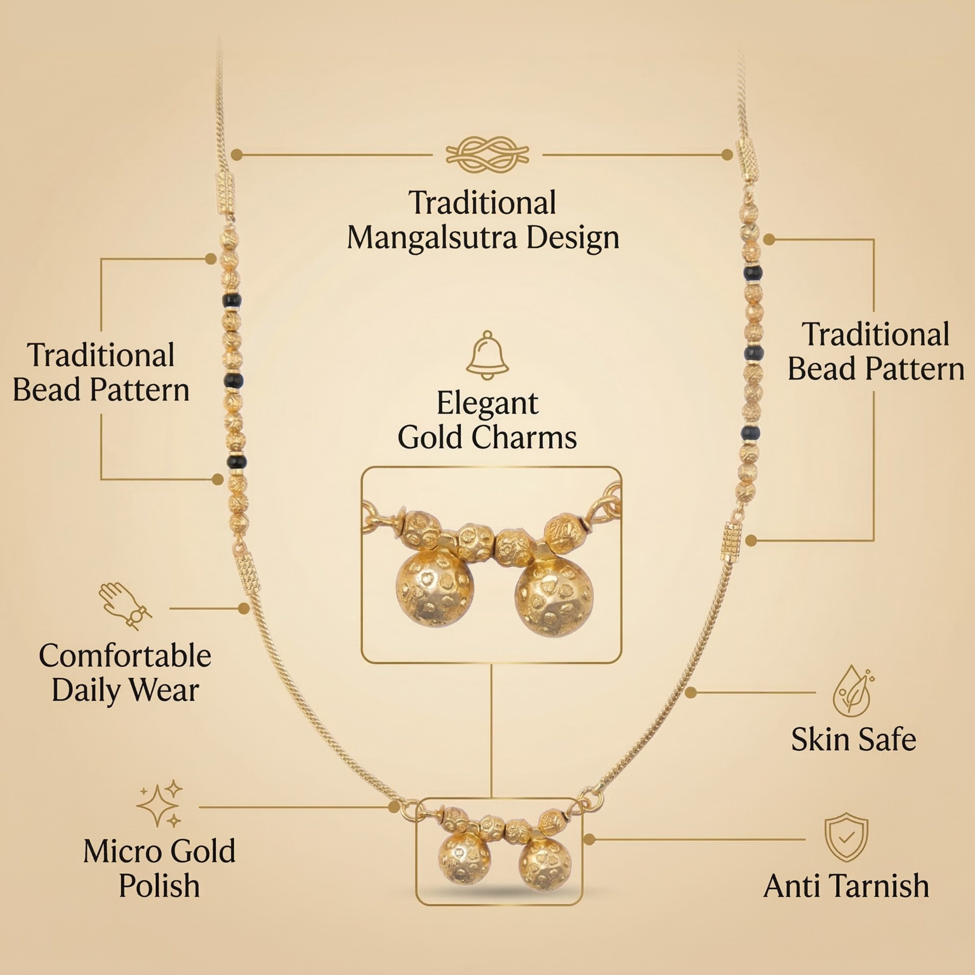 RAAYA Minimal Daily Wear Mangalsutra | Micro Gold | Anti-Tarnish | Black Bead Necklace for Women