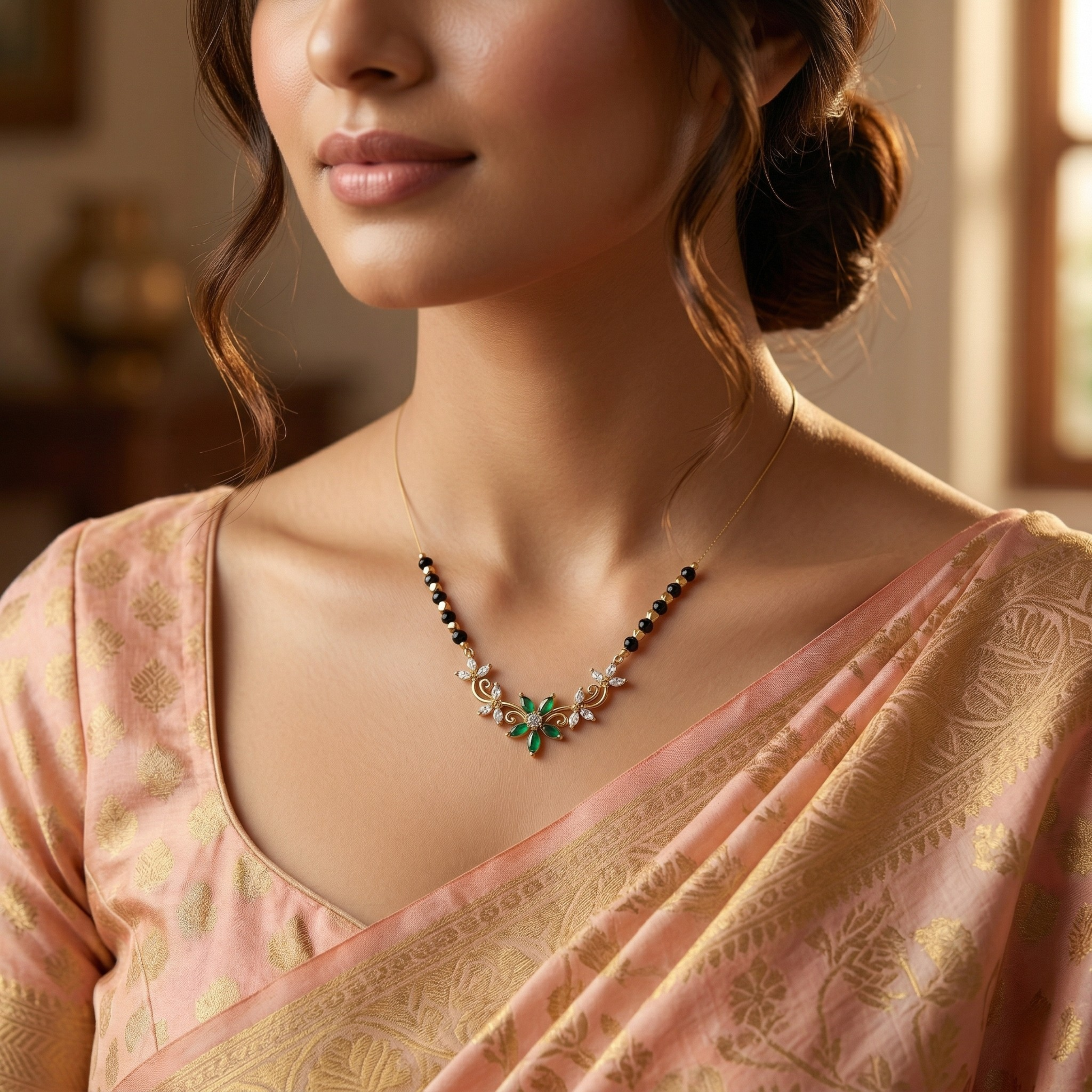 RAAYA Victorian Green Stone Mangalsutra | Lightweight Daily Wear | Micro Gold | Anti-Tarnish