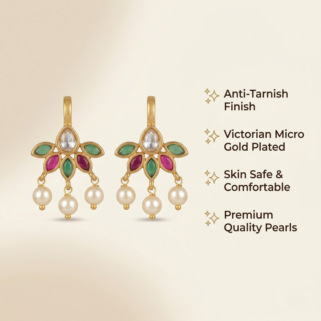 RAAYA Lightweight Leaf Bugadi Earrings | Micro Gold | Anti-Tarnish | Victorian