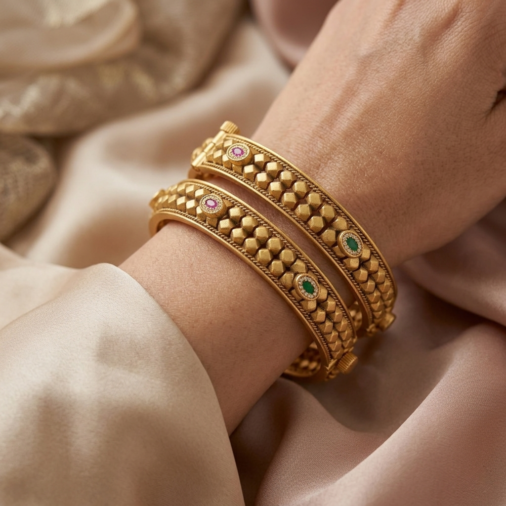 RAAYA Premium 1 Gram Gold Plated Ashtapailu Kada Bangles for Women | Anti-Tarnish Traditional Daily Wear Jewellery with AD & Swarovski Stones (Set of 2)