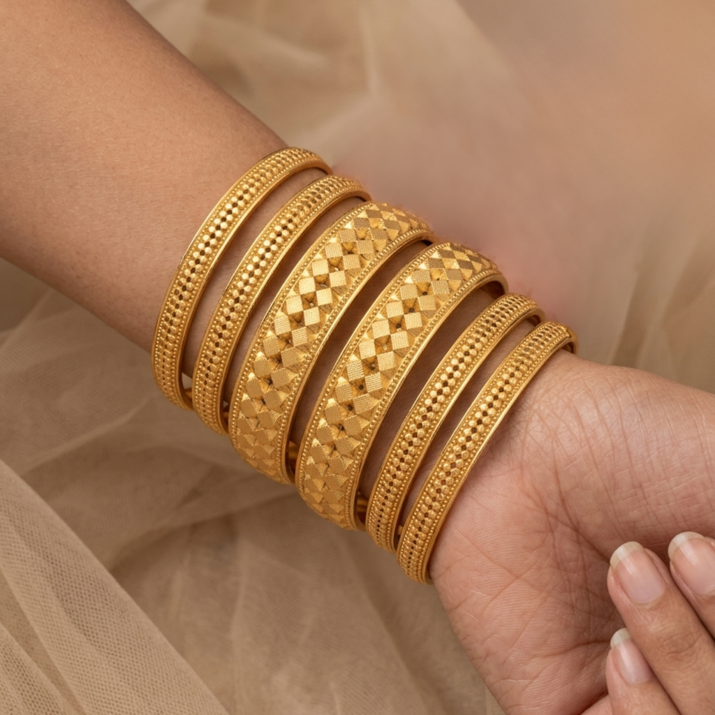 Premium 1 Gram Gold Plated Ashtapailu Bangles Set of 6 | Anti-Tarnish Traditional Daily Wear Bangles for Women