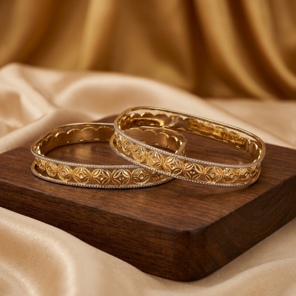 Amruta Premium Micro Gold Plated Designer Bangles Set of 2 | Anti Tarnish Dual Tone Bangles for Women