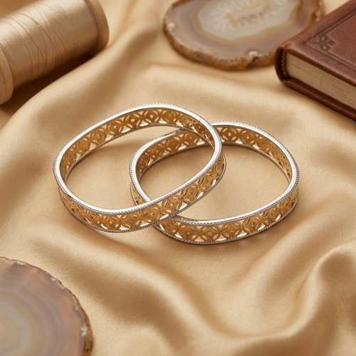 Amruta Premium Micro Gold Plated Designer Bangles Set of 2 | Anti Tarnish Dual Tone Bangles for Women
