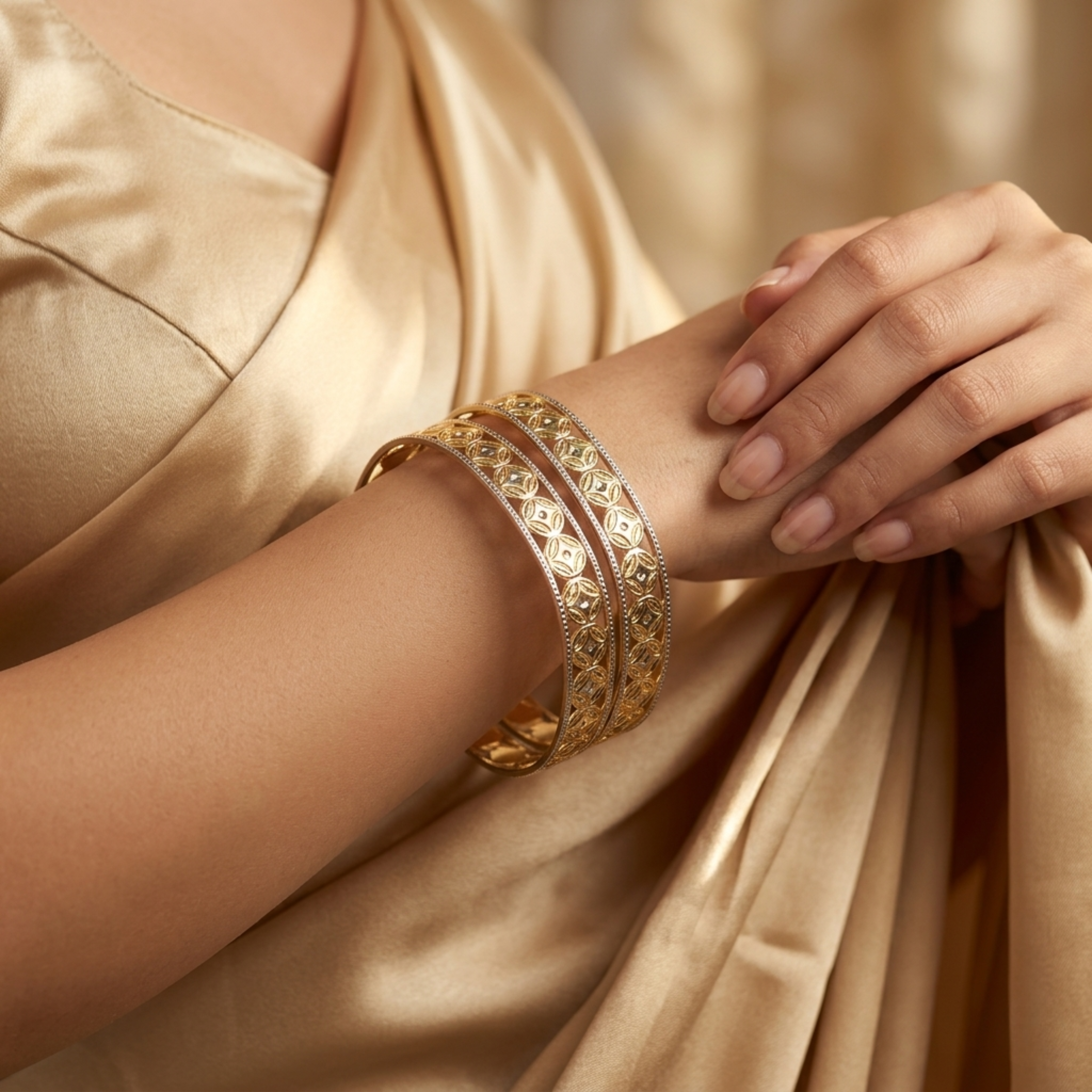 Amruta Premium Micro Gold Plated Designer Bangles Set of 2 | Anti Tarnish Dual Tone Bangles for Women