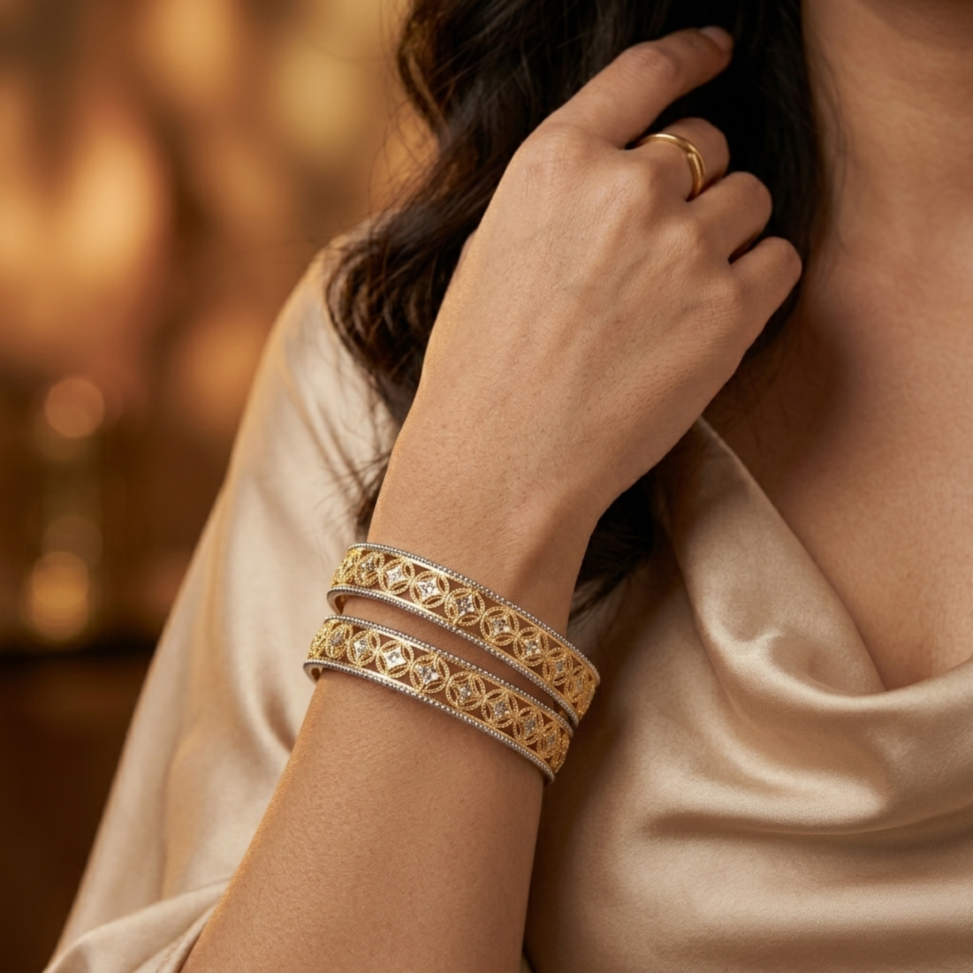 Amruta Premium Micro Gold Plated Designer Bangles Set of 2 | Anti Tarnish Dual Tone Bangles for Women