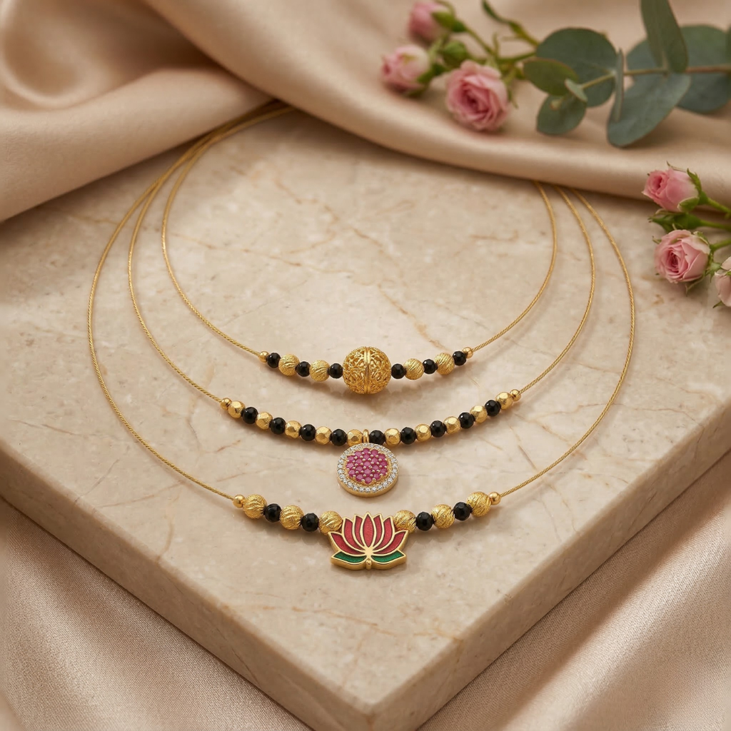 Invisible Mangalsutra Set – Pack of 3RAAYA Invisible Mangalsutra Combo (Pack of 3) | Minimal Daily Wear | Micro Gold | Anti-Tarnish