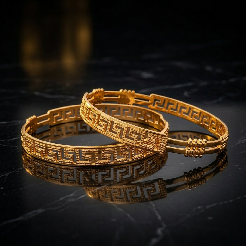Nitika Premium Micro Gold Plated Designer Bangles Set of 2 | Anti Tarnish Greek Pattern Bangles for Women