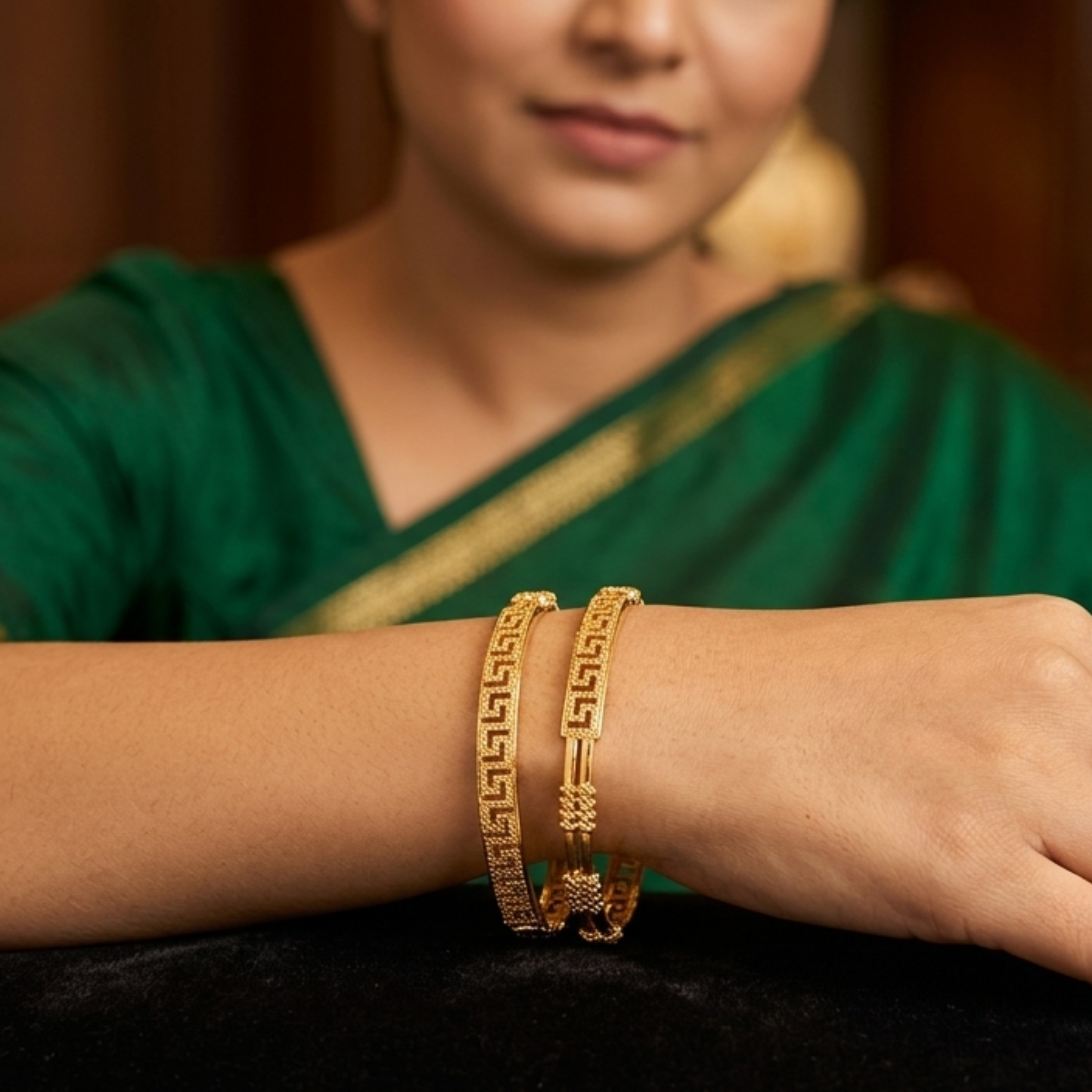 Nitika Premium Micro Gold Plated Designer Bangles Set of 2 | Anti Tarnish Greek Pattern Bangles for Women
