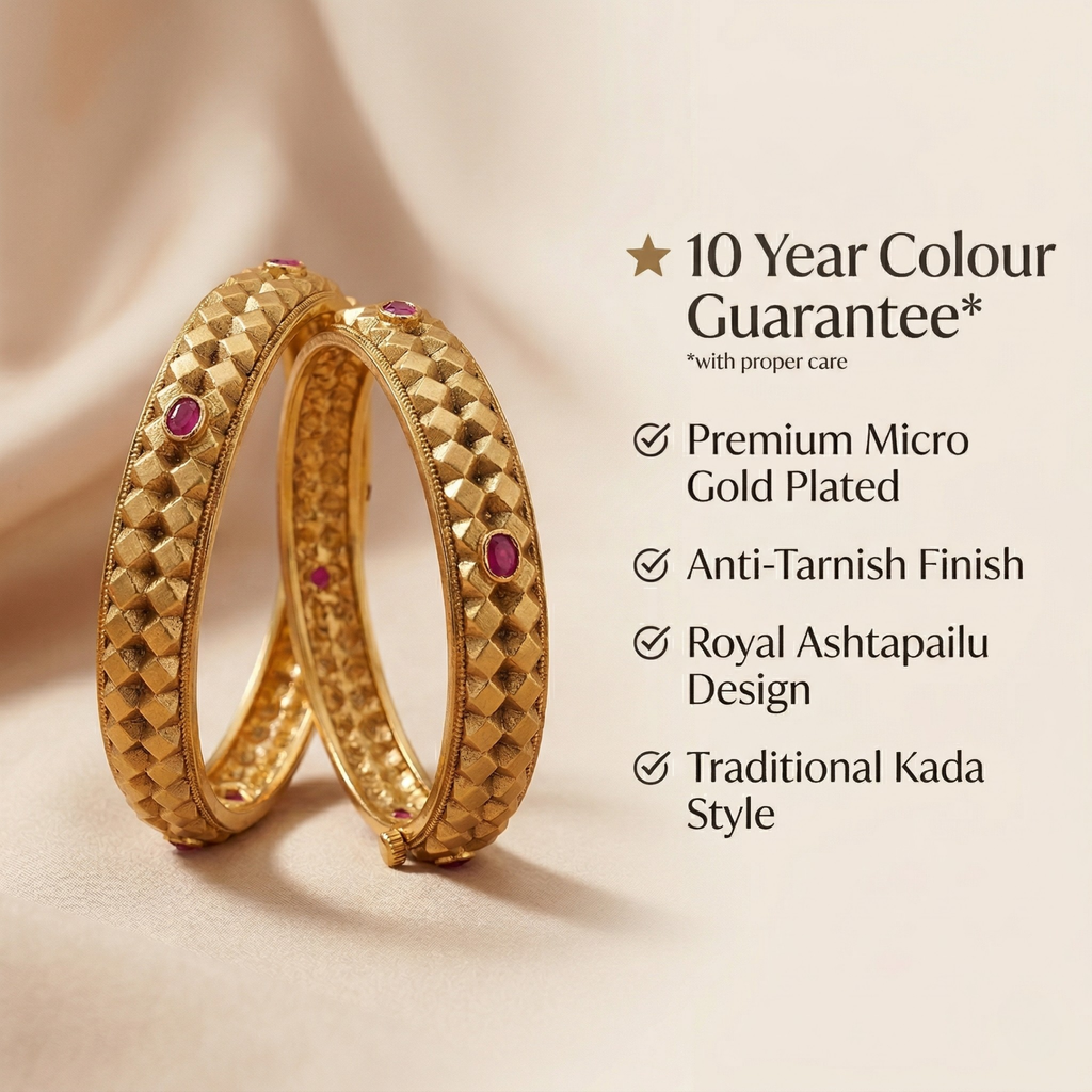 RAAYA Ashtapailu Bangles for Women | Micro Gold Plated | Anti-Tarnish Traditional Kada | Wedding & Festive Jewellery