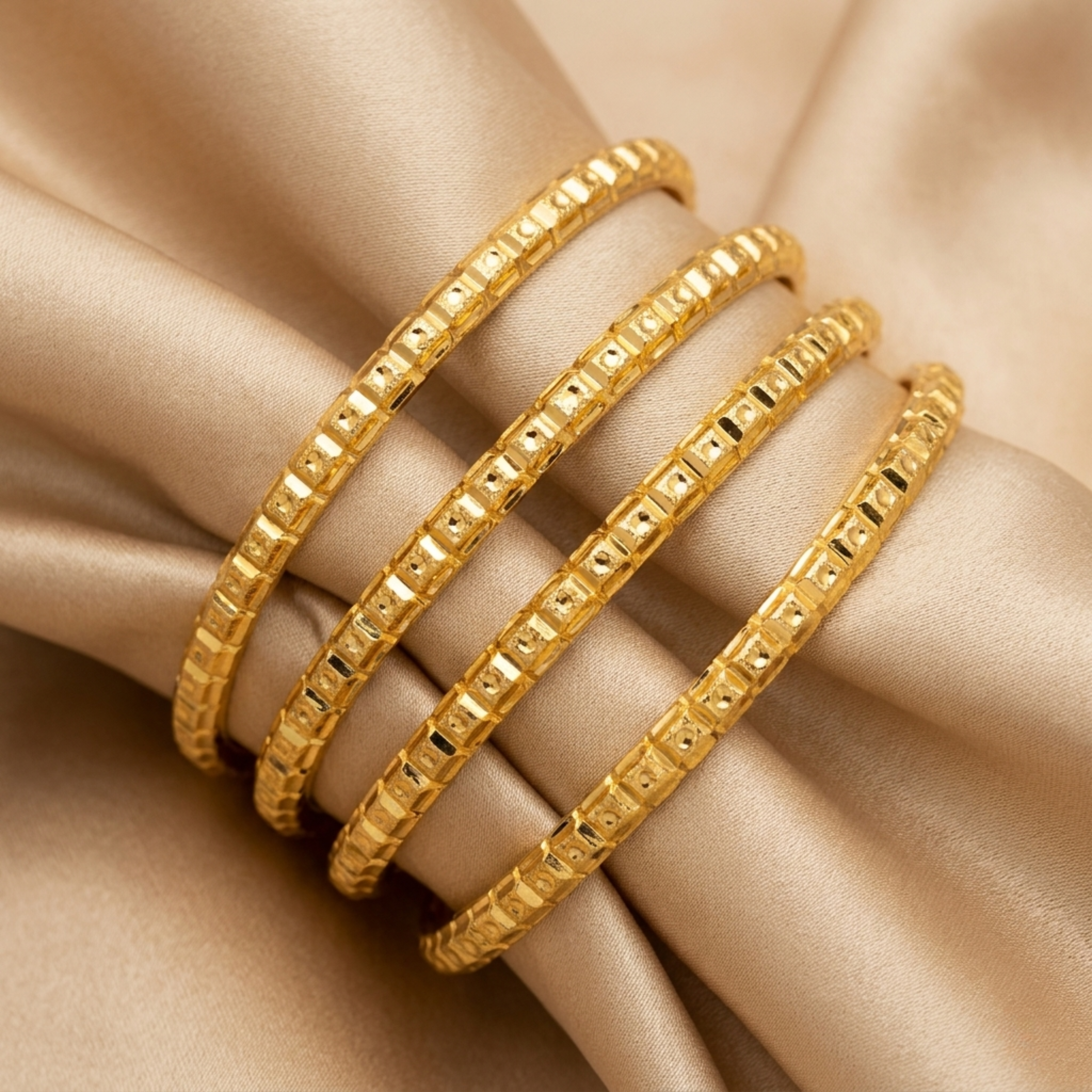 Ruhani Premium Micro Gold Plated Diamond-Cut Bangles Set of 4 | Textured Daily Wear Bangles for Women