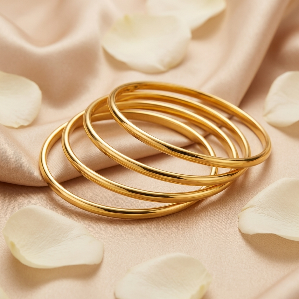 Samaira Premium Micro Gold Plated Plain Bangles Set of 4 | Anti Tarnish Daily Wear Bangles for Women