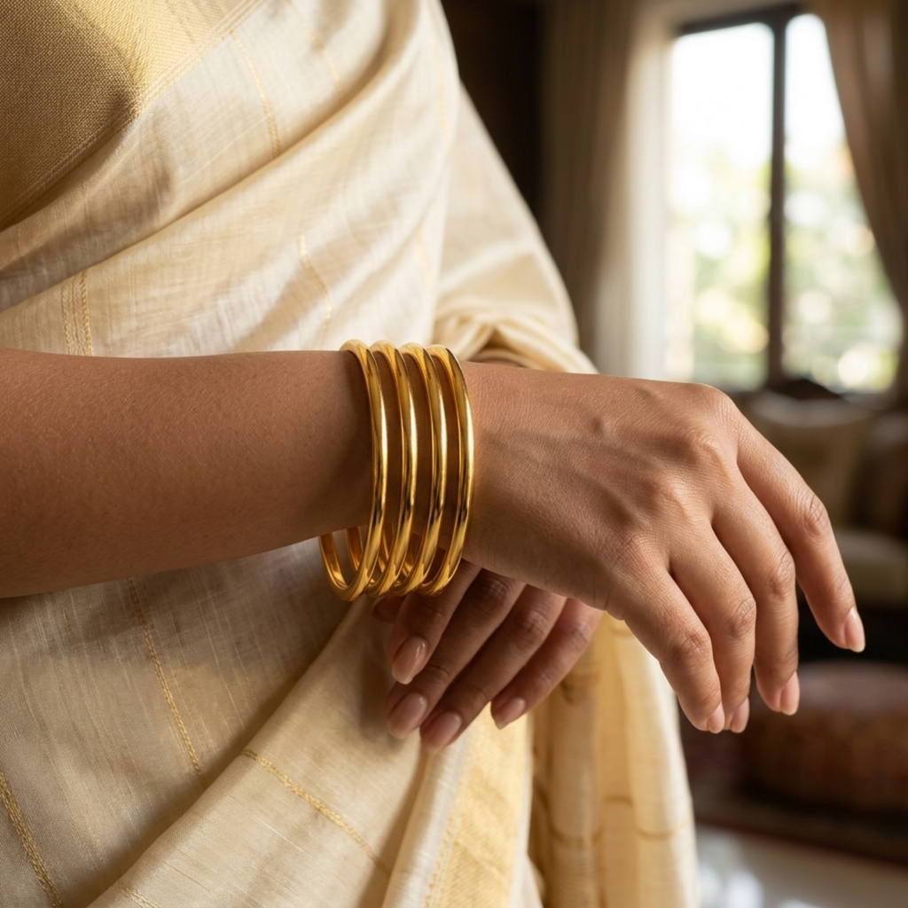 Samaira Premium Micro Gold Plated Plain Bangles Set of 4 | Anti Tarnish Daily Wear Bangles for Women