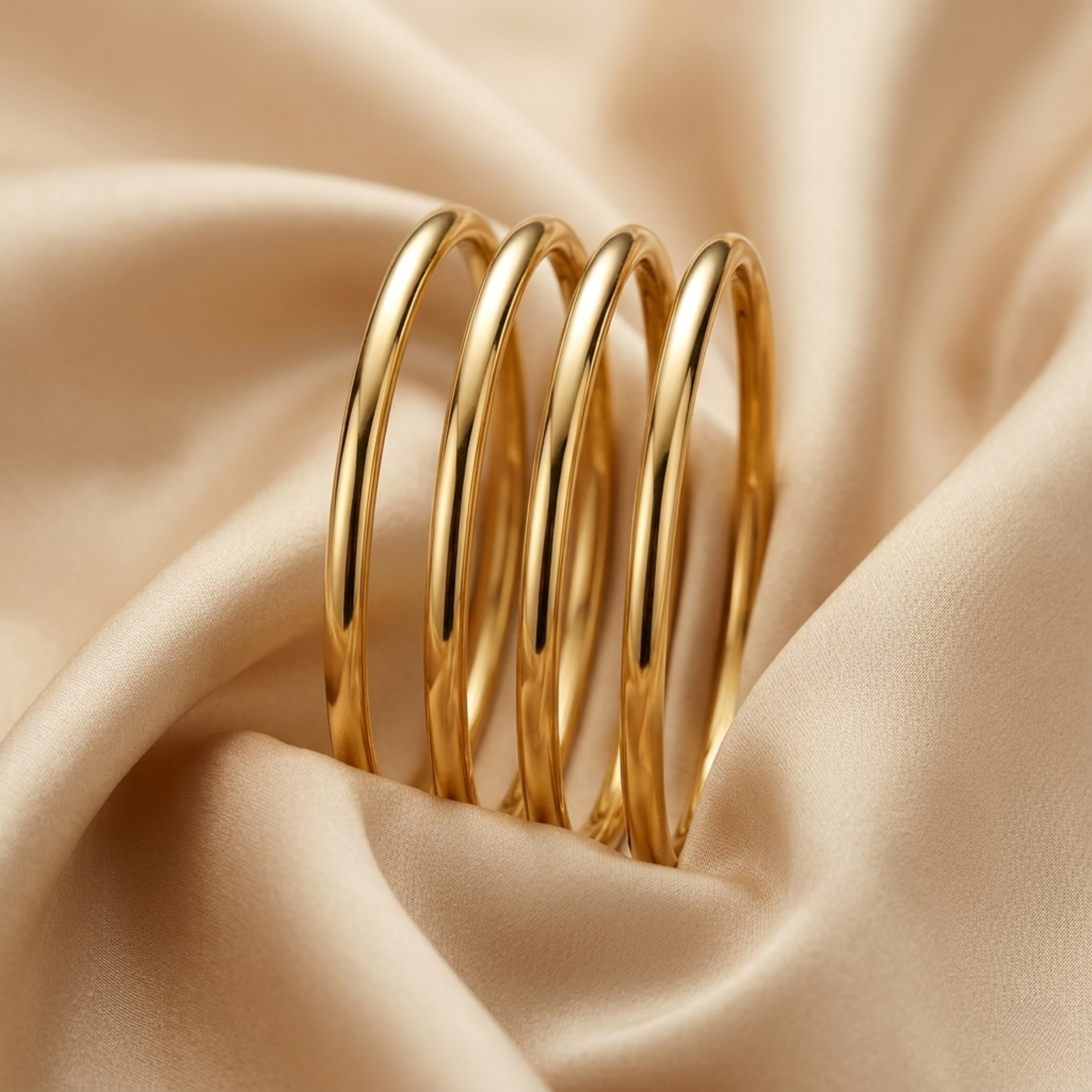 Samaira Premium Micro Gold Plated Plain Bangles Set of 4 | Anti Tarnish Daily Wear Bangles for Women