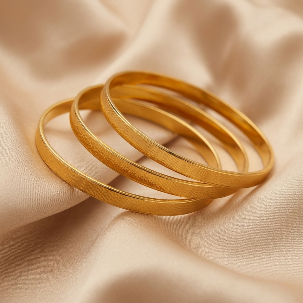 Siya Premium Micro Gold Plated Textured Bangles Set of 4 | Diamond Cut Finish Daily Wear Bangles for Women