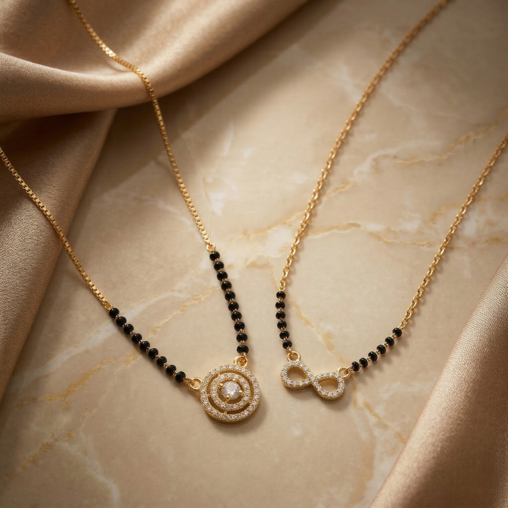 RAAYA AD Mangalsutra Combo (Pack of 2) | Diamond Look Pendants | Daily Wear | Micro Gold | Anti-Tarnish